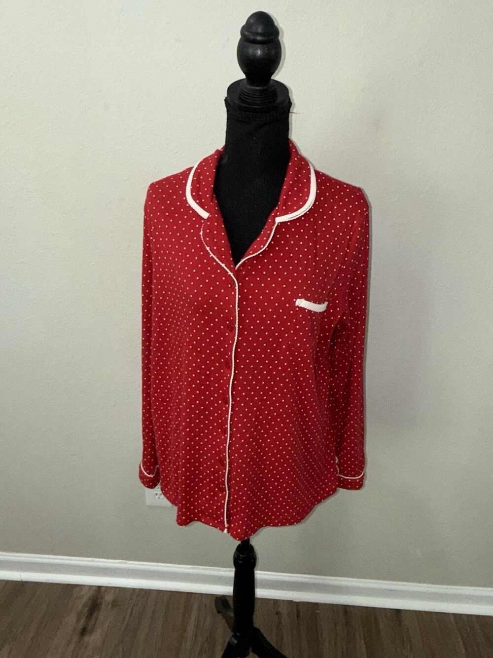 Celestial Dreams Pajama Top Womens XL Red Polka Dot Long Sleeve Button Up Shirt